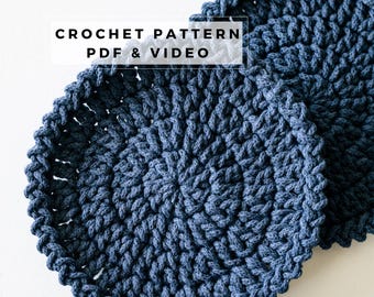 Round Crochet Coaster Pattern PDF – Easy Cotton Cord Table Decor Set