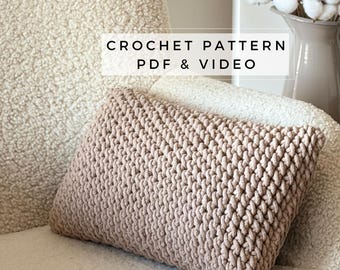 Crochet Pillow Cover Pattern PDF, Chunky Cushion Cover, Beginner Friendly, Modern Minimalist Home Decor, Cotton Cord Crochet