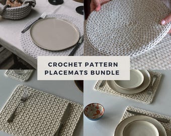 Crochet Placemats Pattern Set, Round & Rectangular Table Mats PDF, Modern Minimalist Home Decor Beginner Friendly