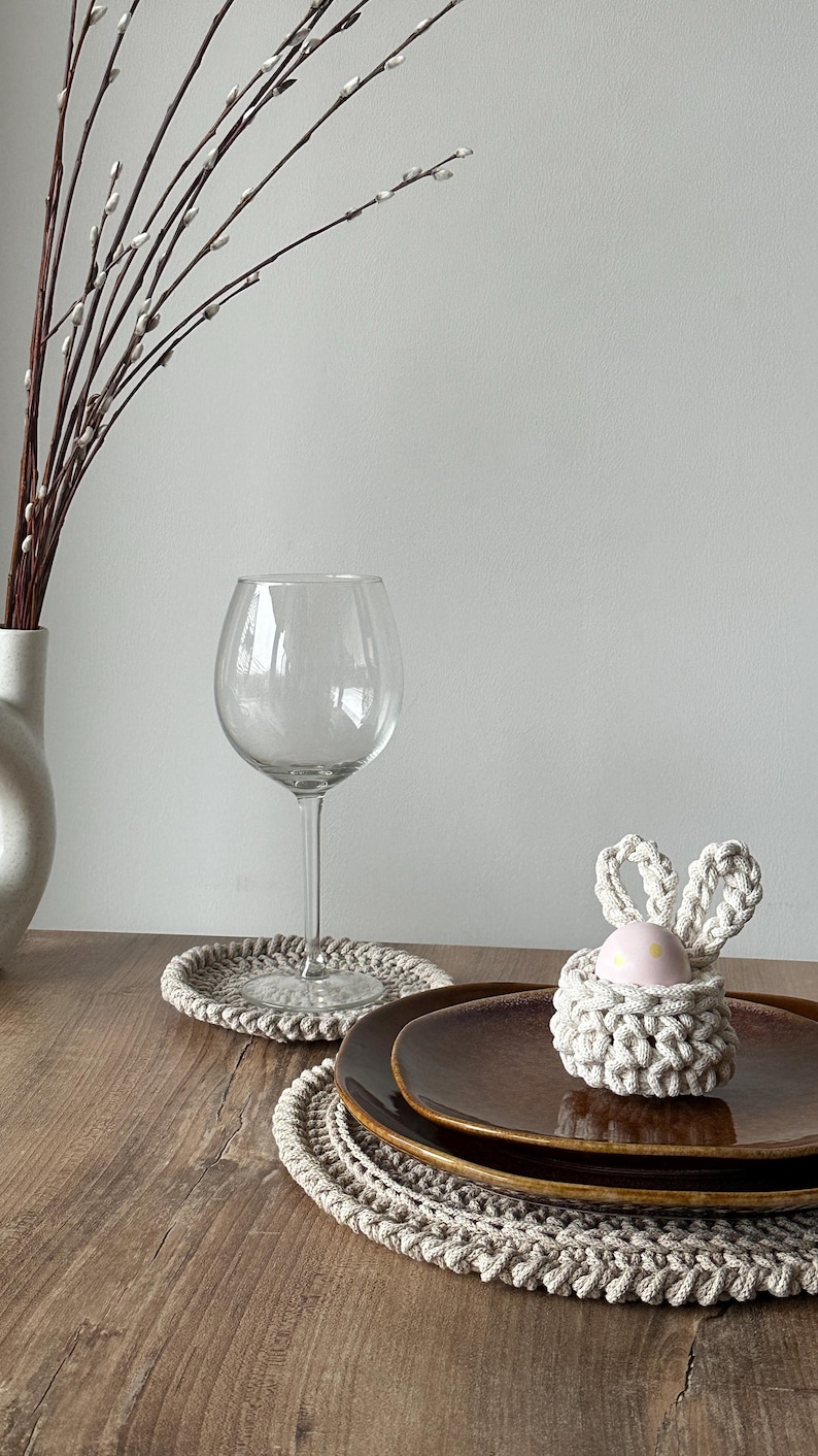 Easter Table Decor Crochet Pattern Set – Bunny Coasters with Holder, Egg Cup & Round Doily (4 PDF), Digital Download image 5