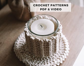 Crochet Pattern Bundle: Christmas Coasters & Candle Warmer, Candle accessories, Mason Jar Sweater Sleeve