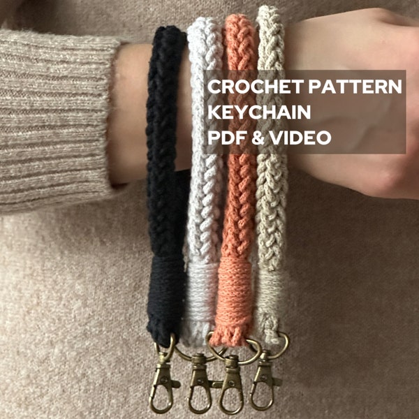 Crochet boho keychain PATTERN - PDF Crochet keychain wristlet - Crochet key fob pattern PDF for beginner - Key fob strap clutch pattern