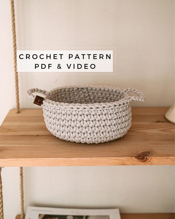 Crochet storage small basket with handles PATTERN - Crochet PDF pattern for beginner - DIY round crochet basket pattern - Crochet room decor