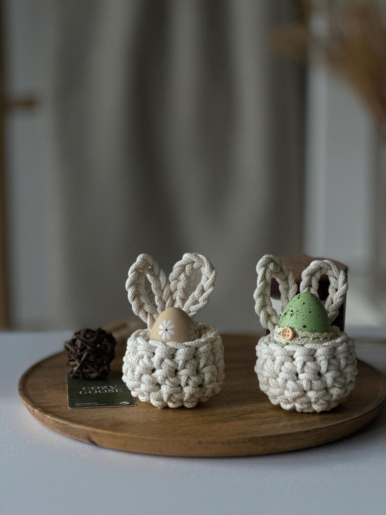 Easter Table Decor Crochet Pattern Set – Bunny Coasters with Holder, Egg Cup & Round Doily (4 PDF), Digital Download image 4