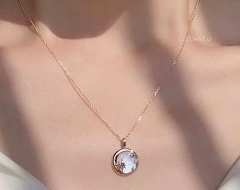 Unique Designed Gift Pearl Necklace Elegant Round Pendant Shell Necklace Natural Mother of Pearl Gift Nacre Necklace Gift for Her, Mom