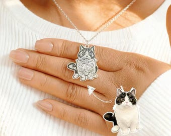 Customized Pet Portrait Necklace, Personalized pet Photo Pendant, Engraved Necklace Gift, Pet memorial, Mother's Day Gift, Pet Lover Gift