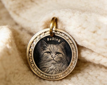 Custom Engraved Pet Portrait Pendant, Personalized Dog/Cat Portrait,999 Silver/Copper Keepsake Memorial, Pet Lover Gift, Mother's Day Gift
