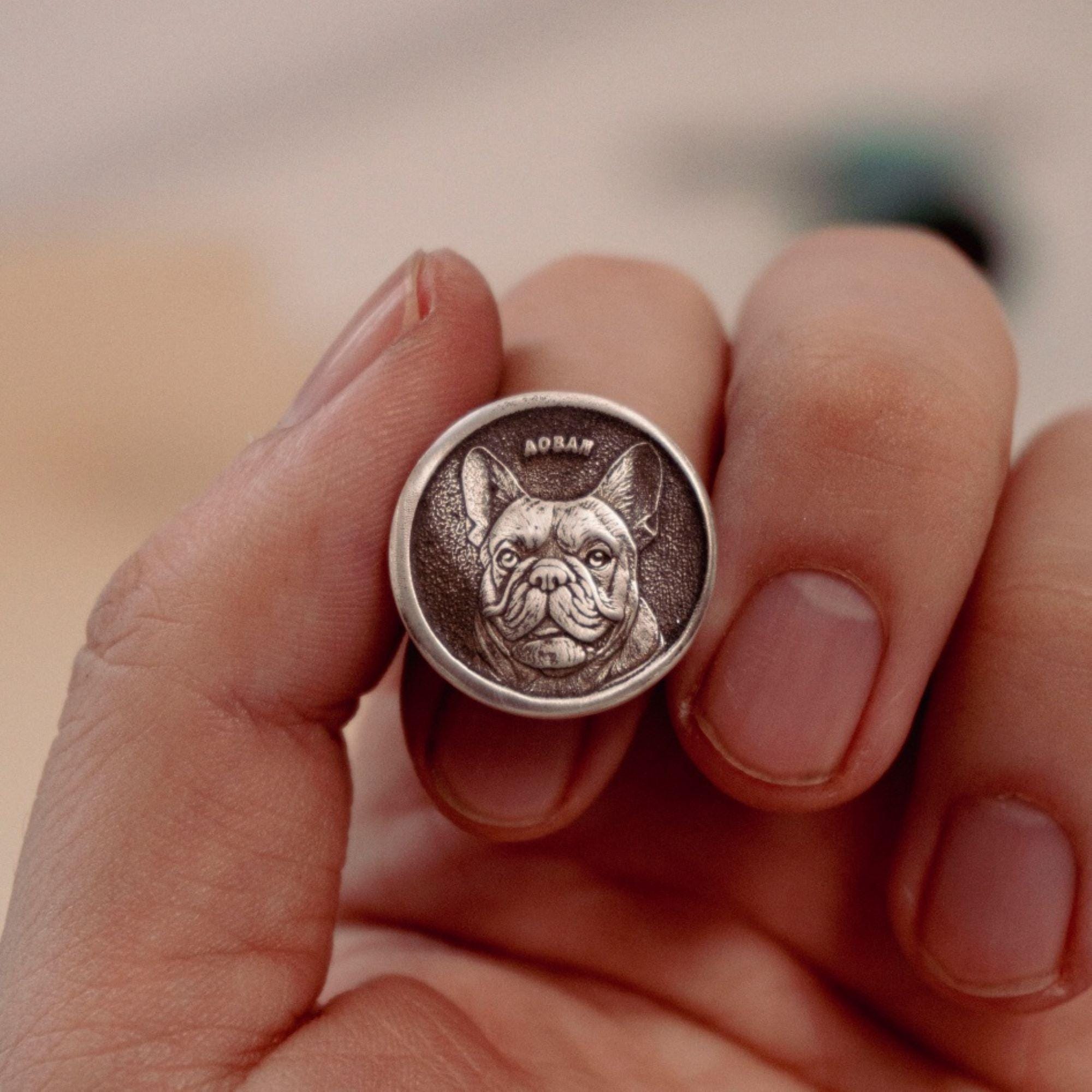パーソナライズされたペットの肖像画リング、999ファインシルバー