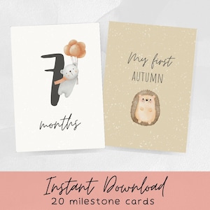 Süße Baby Meilenstein Karten Aquarell Tiere Baby Shower Geschenk Gender Neutral Instant Download
