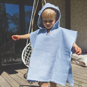 Kids Poncho Cotton Waffle Hooded Towel with Ears Cute Beach Bath Towel Shower Cover Up New Baby Gift Toddler Surf Swim Clothes