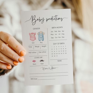 Cartes de prédiction de bébé mignon bleu rose cadeau baby shower fille garçon jeux de cartes non sexiste Téléchargement instantané