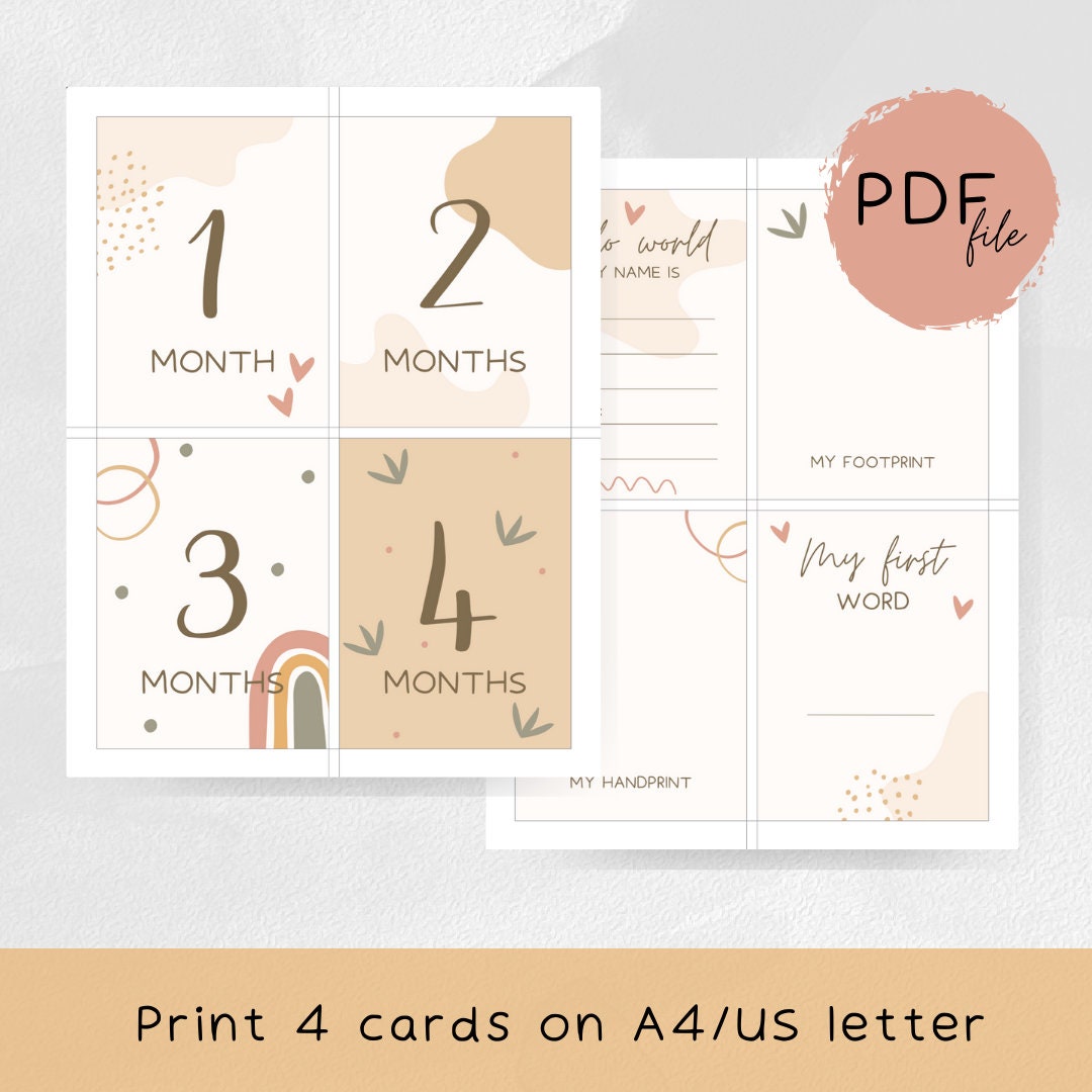 Cute Baby Milestone Cards Rainbow Beige Baby Shower Gift Gender Neutral ...