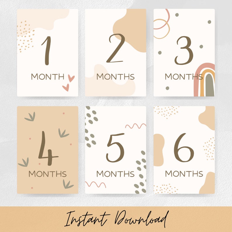 Cute Baby Milestone Cards Rainbow Beige Baby Shower Gift Gender Neutral ...