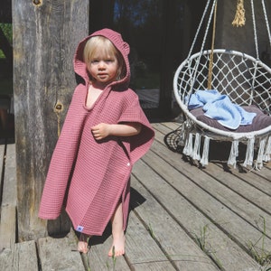 Kids Poncho Cotton Waffle Hooded Towel with Ears Cute Beach Bath Towel Shower Cover Up New Baby Gift Toddler Surf Swim Clothes