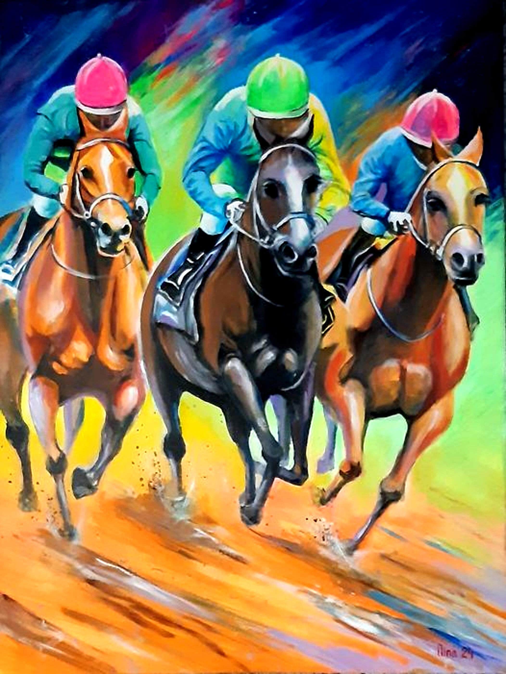Horse Racing jockey racing Art Animal Painting Wall Art Colorful horse-racing-jockey-racing-art-animal-painting-wall-art-colorful