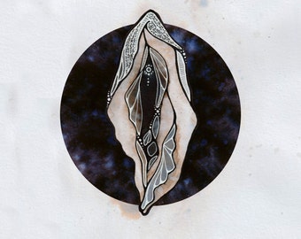 Lámina artística de vulva celestial, cartón reciclado.