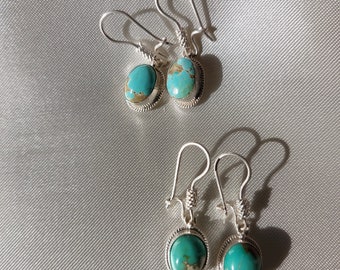 Real turquoise gemstone hanging earrings with solid 925 sterling silver 3.5 cm long