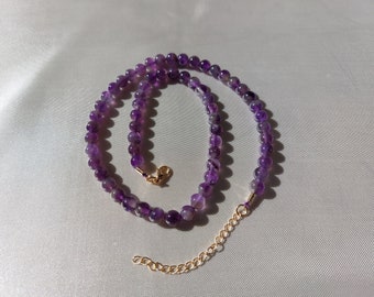 Beaded necklace gemstone amethyst jewelry, length adjustable