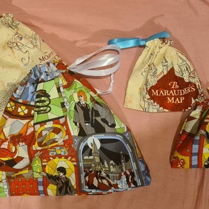 Mapa del Merodeador de Harry Potter Bolsa de cordón reversible hecha a mano grande y pequeña, bolsa de dados, bolsa de monedas, bolsa de monedas, bolsa de artículos de tocador, bolsa de lavado.