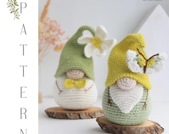 Patrones de crochet Gnomos de flores, Patrón de crochet de Pascua, Patrón de gnomo de flores de crochet, Patrón amigurumi de gnomo de cumpleaños de crochet Mariposa