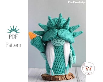 Crochet Patterns Liberty gnome, Amigurumi crochet Liberty pattern, Independence Day crochet decoration