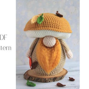 Haakpatronen Kabouter Herfstpaddenstoel, gehaakte amigurumi-kabouter en herfstpatroon gehaakt, haakpatroon paddenstoel