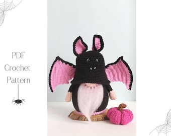 Patrón de ganchillo PDF de gnomo murciélago de Halloween / Lindo murciélago amigurumi / Decoración espeluznante Descarga instantánea