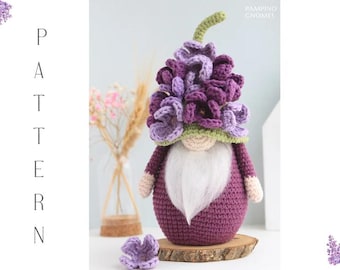 Crochet patterns Flower Gnome Lilac, Mother's day crochet pattern, Crochet Birthday gnome amigurumi pattern, Crochet gnome decoration