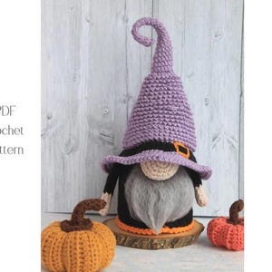 Halloween crochet patterns Gnome Witch and crochet pumpkin, Crochet amigurumi pattern Halloween gnome, Halloween crochet decor
