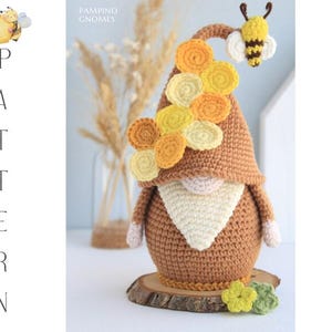 Crochet patterns Honey comb gnome with bee, Crochet honey pattern, Gnome amigurumi pattern, Crochet bee gnome pattern