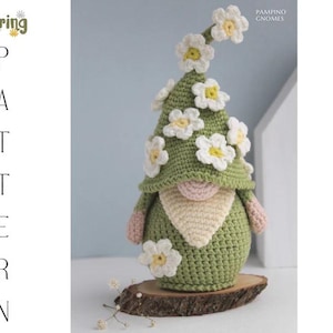 Crochet patterns Gnome with flowers, Crochet Spring gnome amigurumi pattern, Mother&#39;s day crochet pattern, Crochet gnome decor