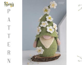 Crochet patterns Gnome with flowers, Crochet Spring gnome amigurumi pattern, Mother's day crochet pattern, Crochet gnome decor