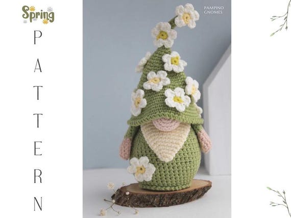 Crochet patterns Gnome with flowers, Crochet Spring gnome amigurumi pattern, Mother's day crochet pattern, Crochet gnome decor