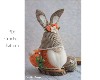 Patrón de conejito gnomo de ganchillo para Pascua, decoración de huevo amigurumi (patrón en PDF)