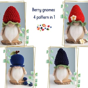 Berry crochet gnomes bundle pattern, Amigurumi crochet berry gnomes, Food crochet berry gnome decor, crochet strawberry, blackberry