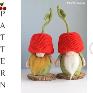 Crochet patterns Gnome Cherry, Summer gnome amigurumi pattern, Crochet food pattern, Crochet holiday gnome gift pattern