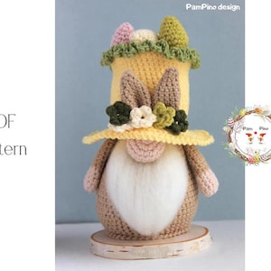 Easter bunny crochet pattern, Amigurumi crochet Easter gnome with eggs, Bunny ear Gnome crochet pattern