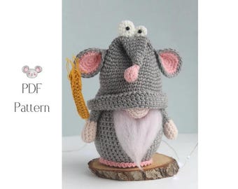 Crochet Pattern Harvest Mice gnome, amigurumi crochet gnome Mice with wheat, animal crochet gnome pattern