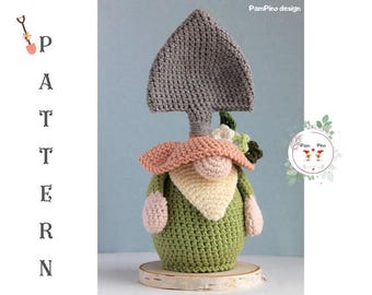 Patrón de ganchillo PDF de gnomo de jardín con pala / Amigurumi / Idea de regalo para jardineros / Descarga instantánea para principiantes