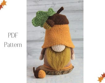 Crochet patterns Acorn gnome, amigurumi crochet Acorn Forest gnome, Autumn crochet acorn