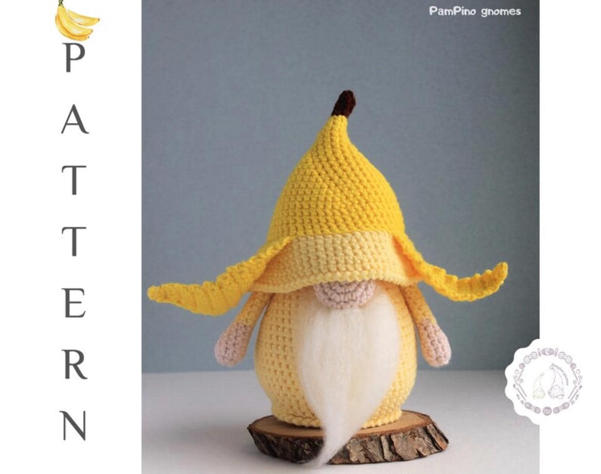 40 Banana Crochet Patterns: Play Food, Amigurumi, Pouches, and More 15 Banana Gnome Amigurumi Fruit Gnome Summer Kitchen Decor
