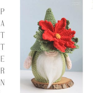 Virkmönster för julstjärnegnom i PDF-format | Amigurumi-julgnom med blommotiv | Direkt nedladdning av högtidsdekorationer