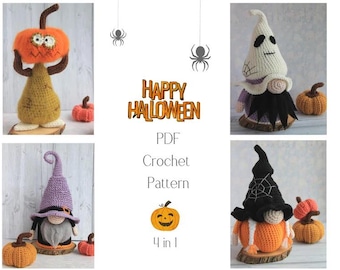 Halloween Gnome Häkelanleitungen Bundle |4 PDF Amigurumi Häkelanleitungen | Hexenwichtel | Geister-Wichtel | Kürbis-Wichtel | Gruselige Herbst Dekoration