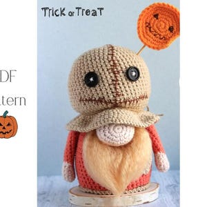 Halloween crochet patterns Gnome Creepy, Crochet amigurumi pattern Halloween gnome, Halloween crochet decor Horror