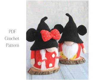 Crochet Mickey and Minnie Gnome Pattern, Amigurumi Disney Gnomes (Digital Download)