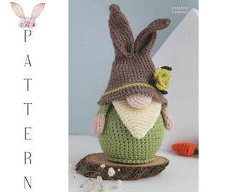 Crochet patterns Easter bunny gnomes with crochet flowers, Easter crochet carrot gnome amigurumi pattern, Crochet Easter gnomes patterns