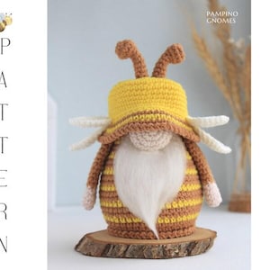 Crochet bee gnome pattern, Crochet patterns gnome and bee keychain, Crochet bee pattern, Crochet gnome pattern with crochet flowers