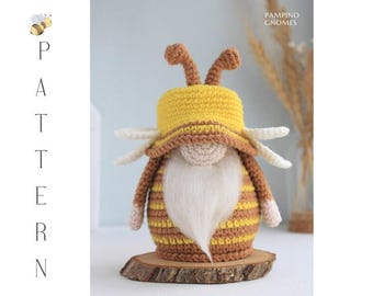 Crochet bee gnome pattern, Crochet patterns gnome and bee keychain, Crochet bee pattern, Crochet gnome pattern with crochet flowers