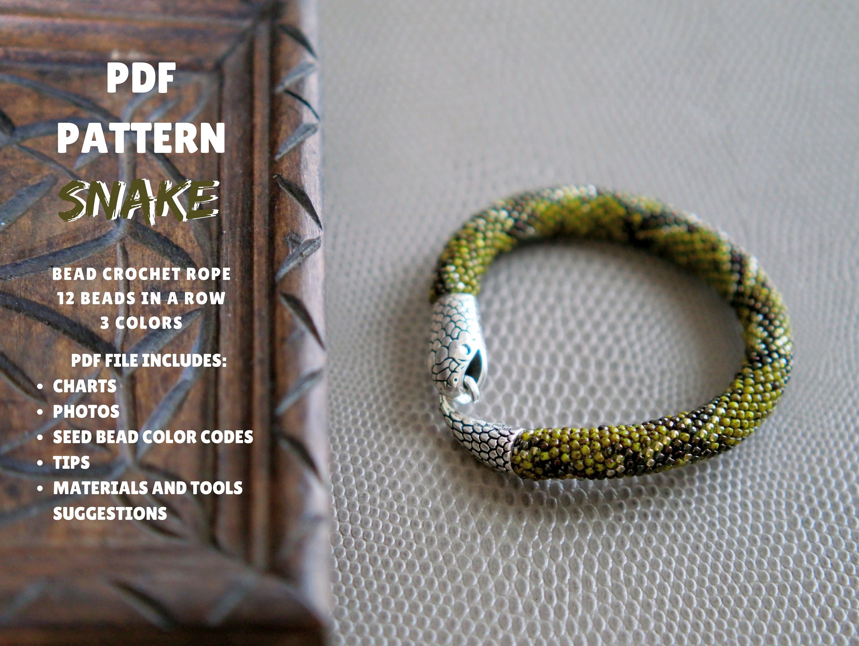30 Beaded Crochet Patterns to Add Sparkle, Texture, and Giftable Charm 31 Chartreuse Snake Skin Bead Crochet Bracelet Pattern