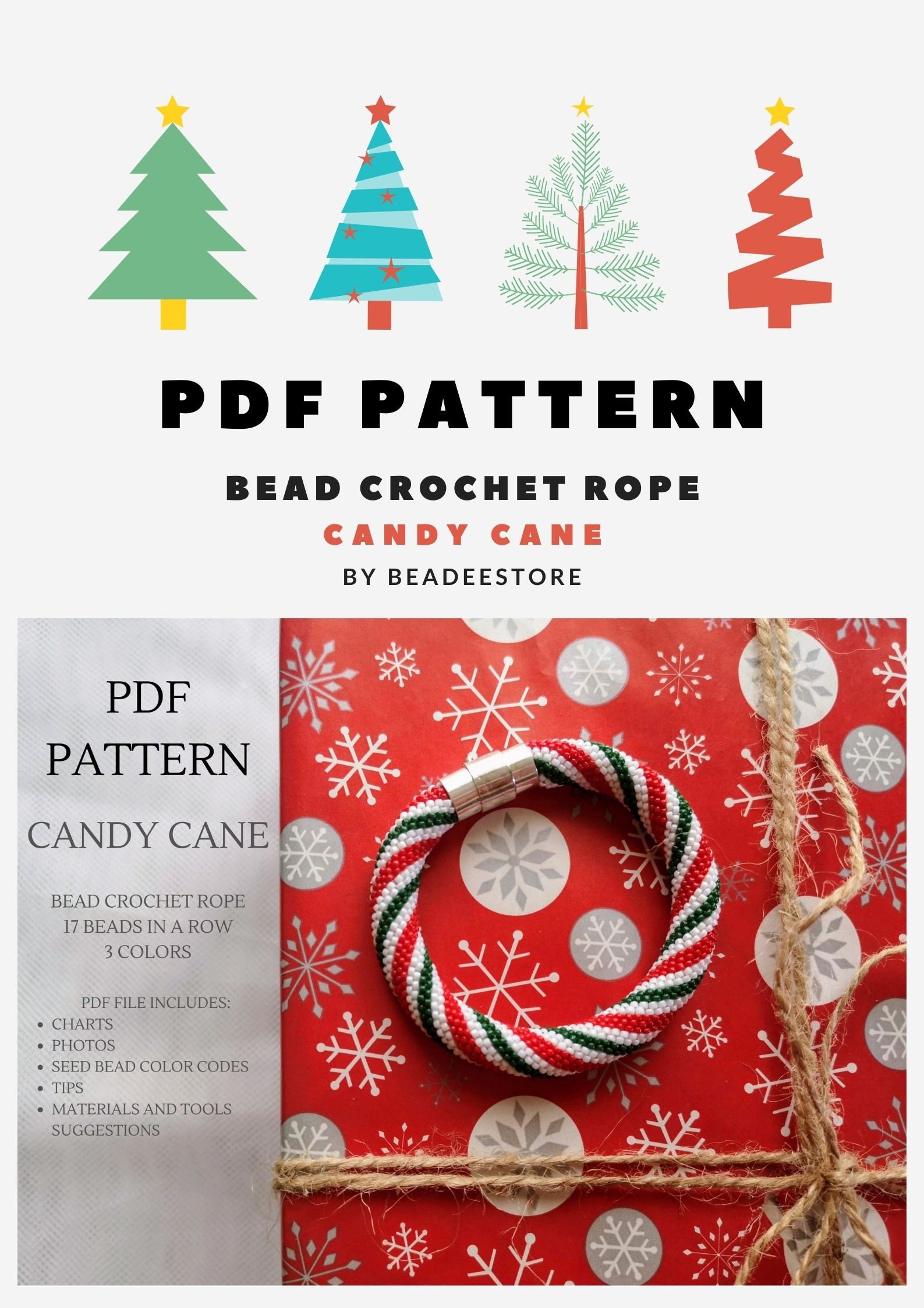PDF Pattern for Christmas Ornament Seed Bead Bracelet. Candy Cane ...